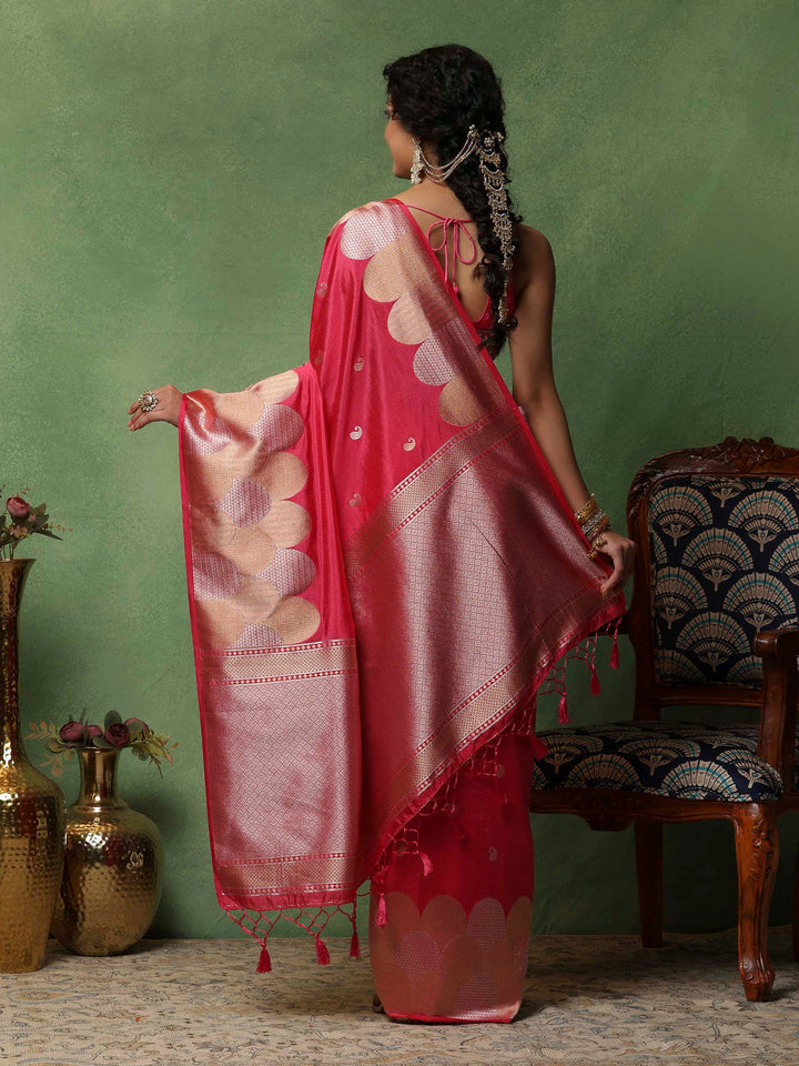 Hot Pink Woven Design Art Silk Saree