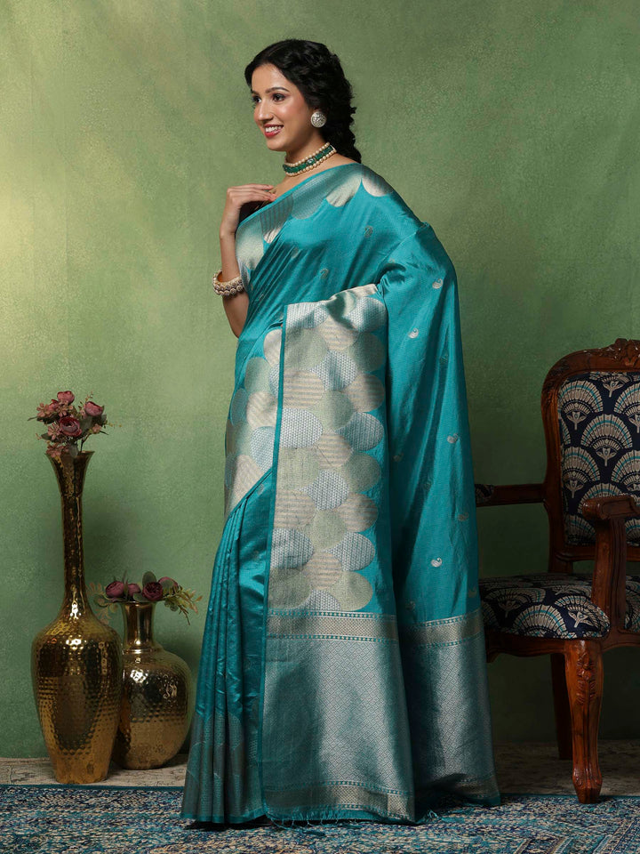 Lake Blue Woven Design Art Silk Saree
