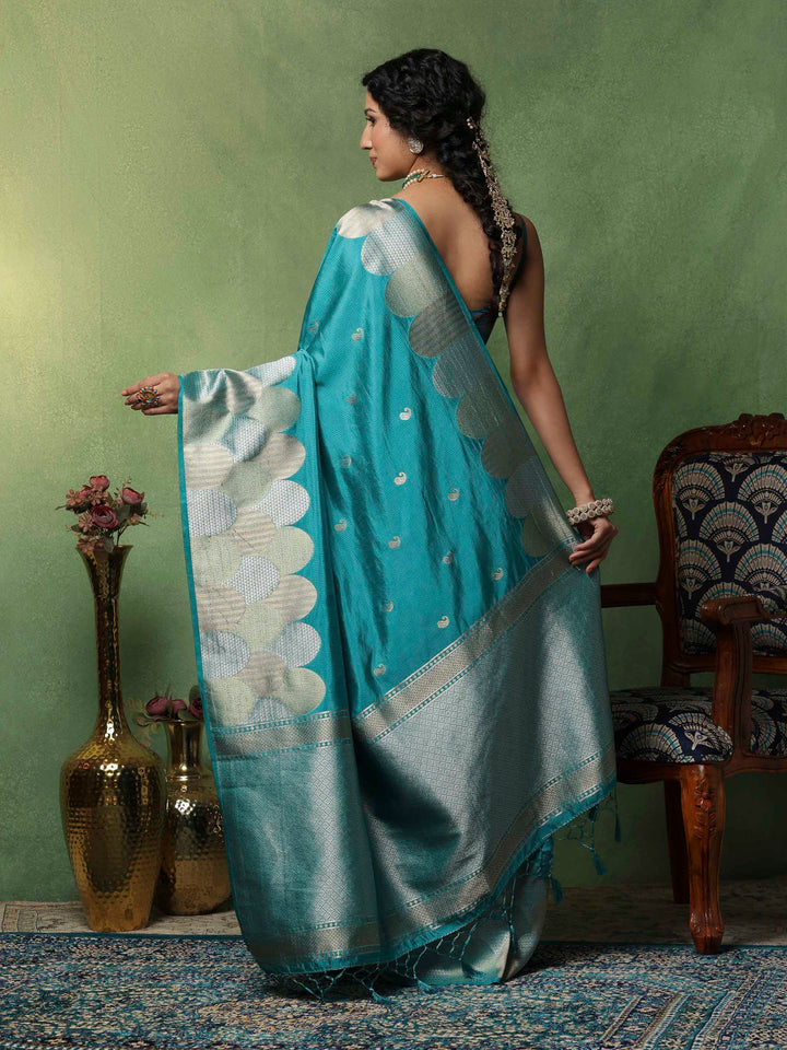 Lake Blue Woven Design Art Silk Saree