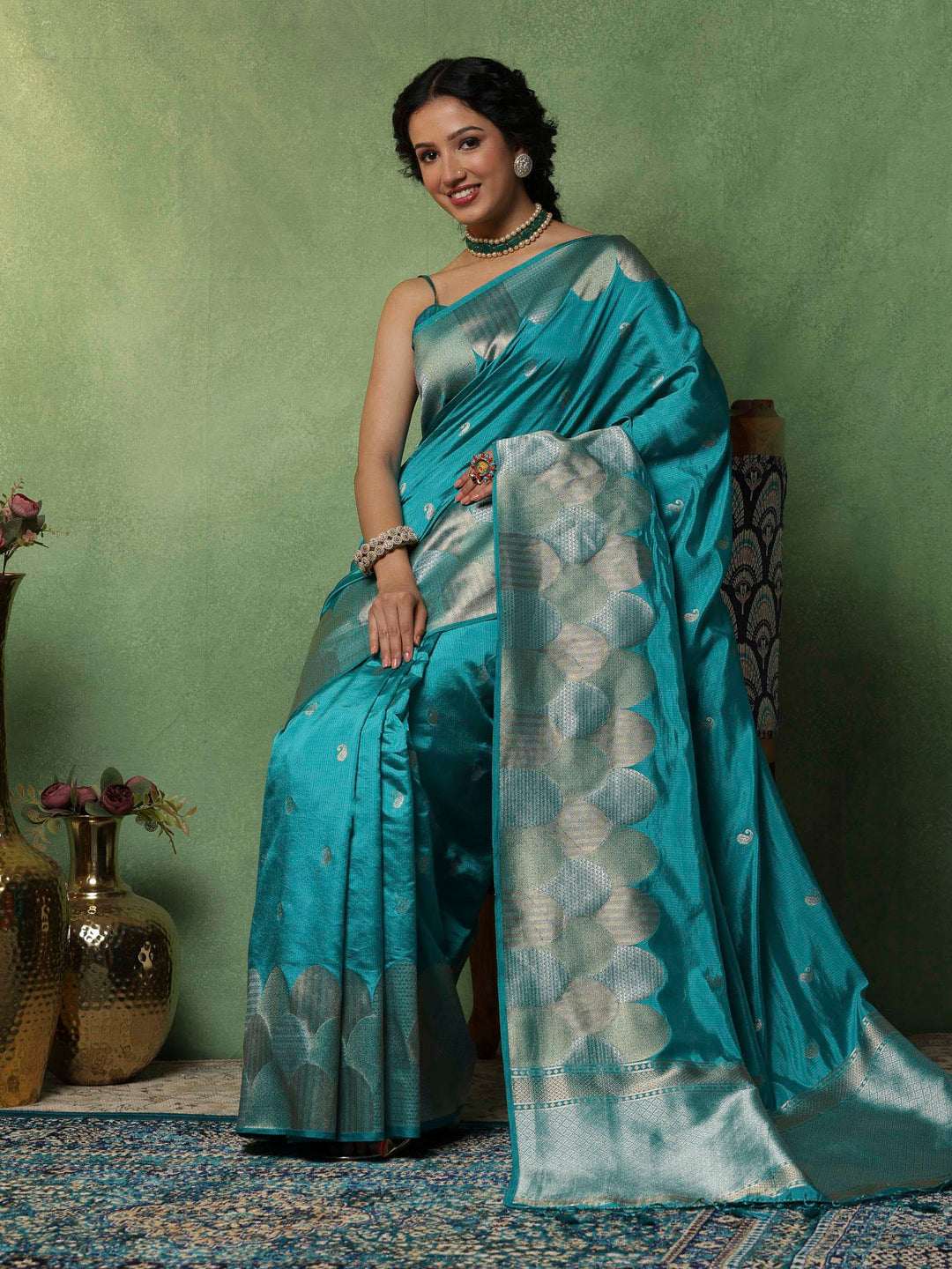 Lake Blue Woven Design Art Silk Saree