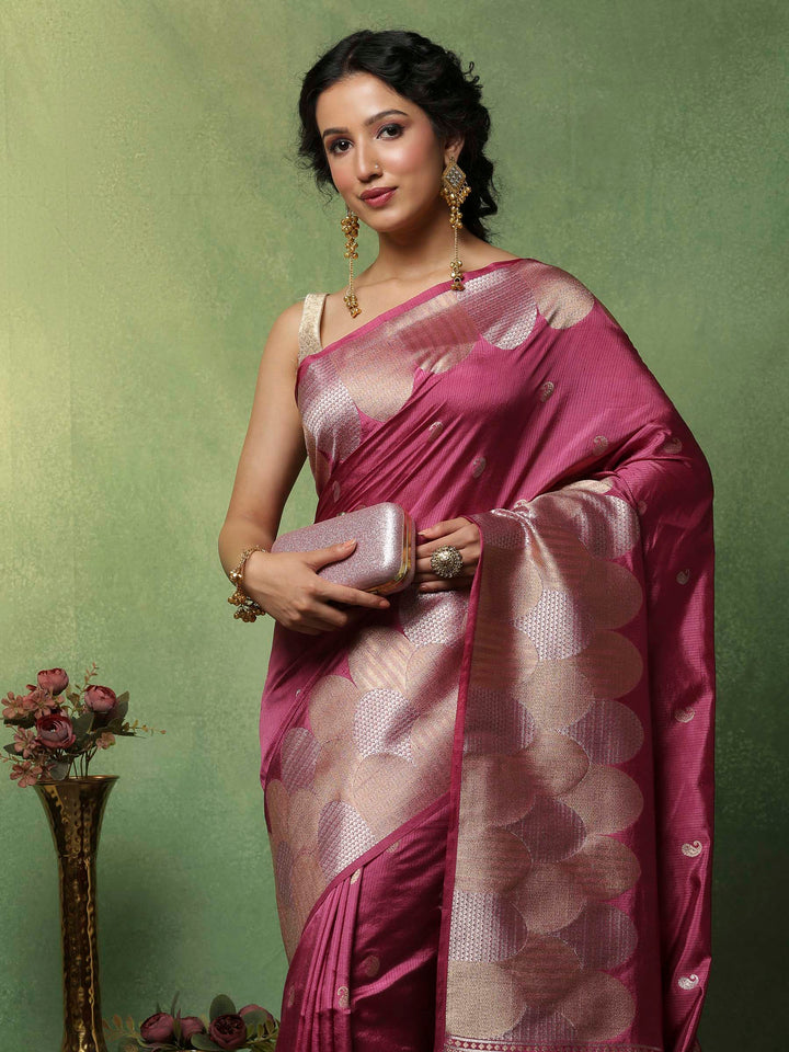 Magenta Woven Design Art Silk Saree