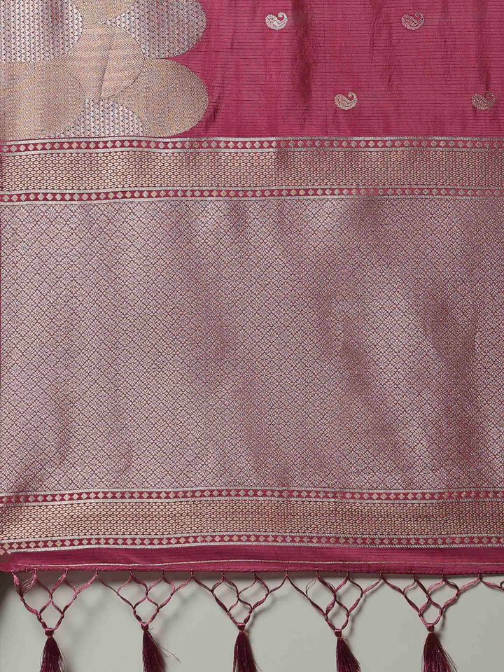 Magenta Woven Design Art Silk Saree