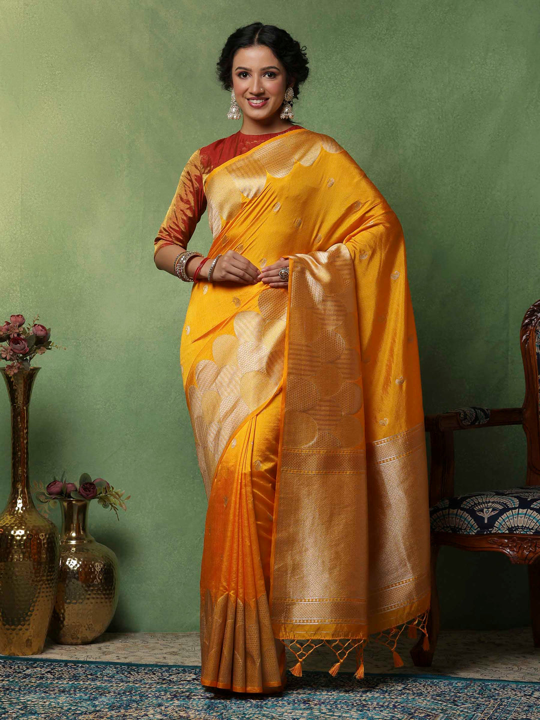 Mustard Woven Design Art Silk Saree