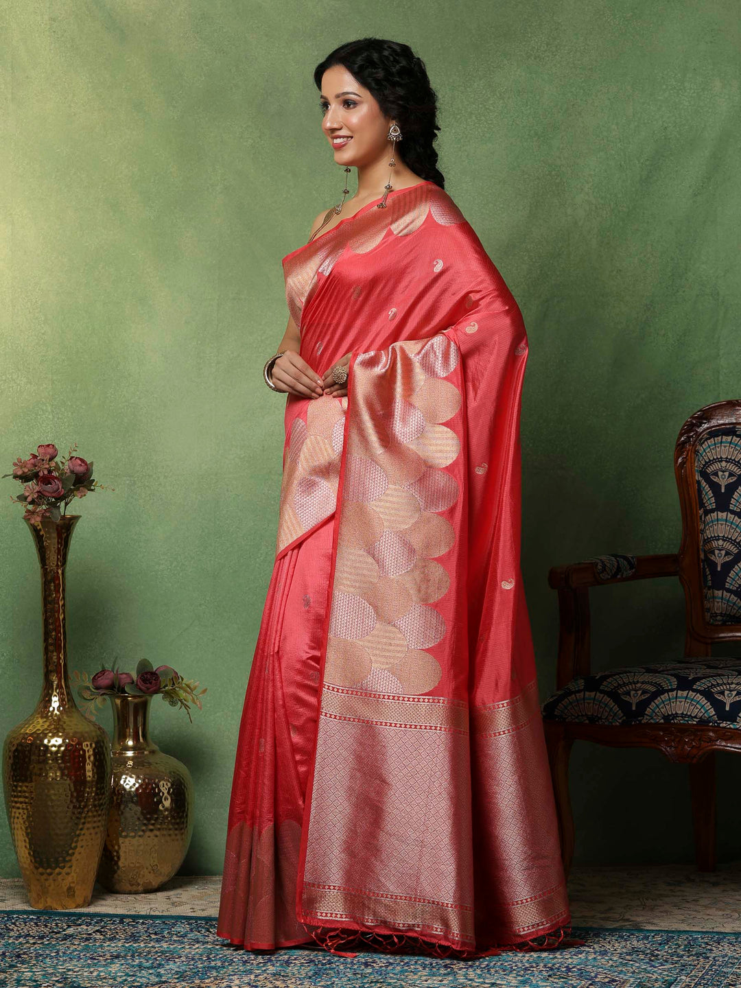 Pink Woven Design Art Silk Saree