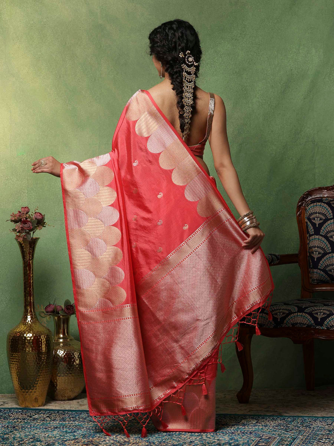 Pink Woven Design Art Silk Saree
