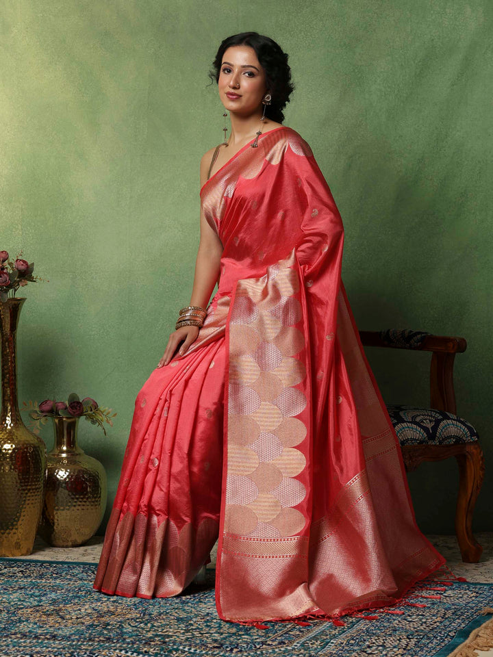 Pink Woven Design Art Silk Saree