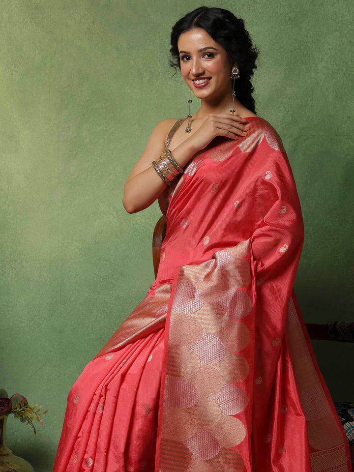 Pink Woven Design Art Silk Saree