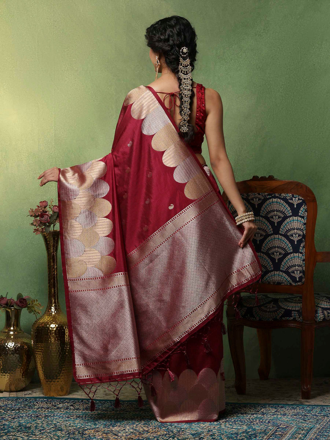 Wine Woven Design Art Silk Saree