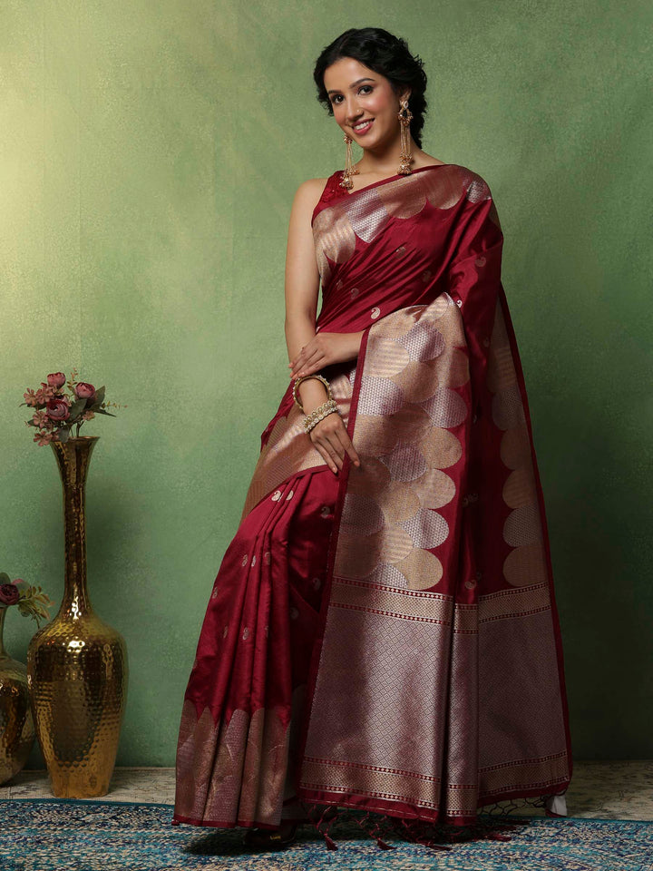 Wine Woven Design Art Silk Saree