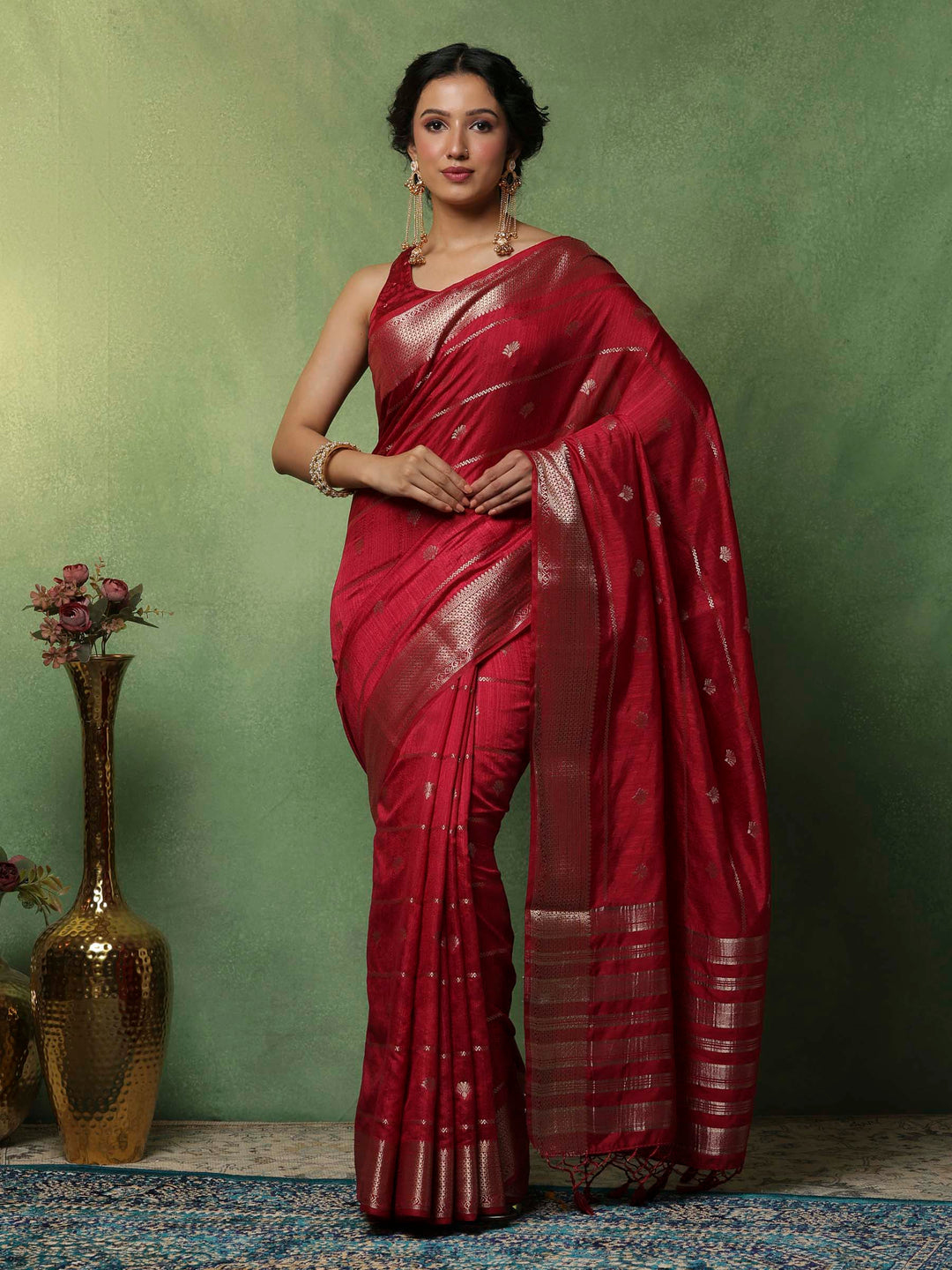 Hot Pink Woven Design Art Silk Saree