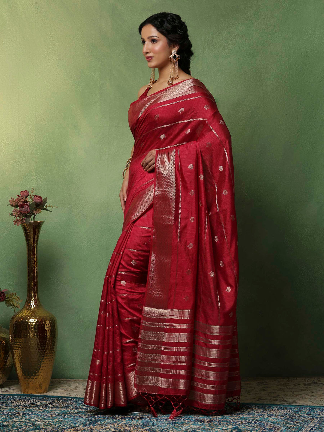 Hot Pink Woven Design Art Silk Saree