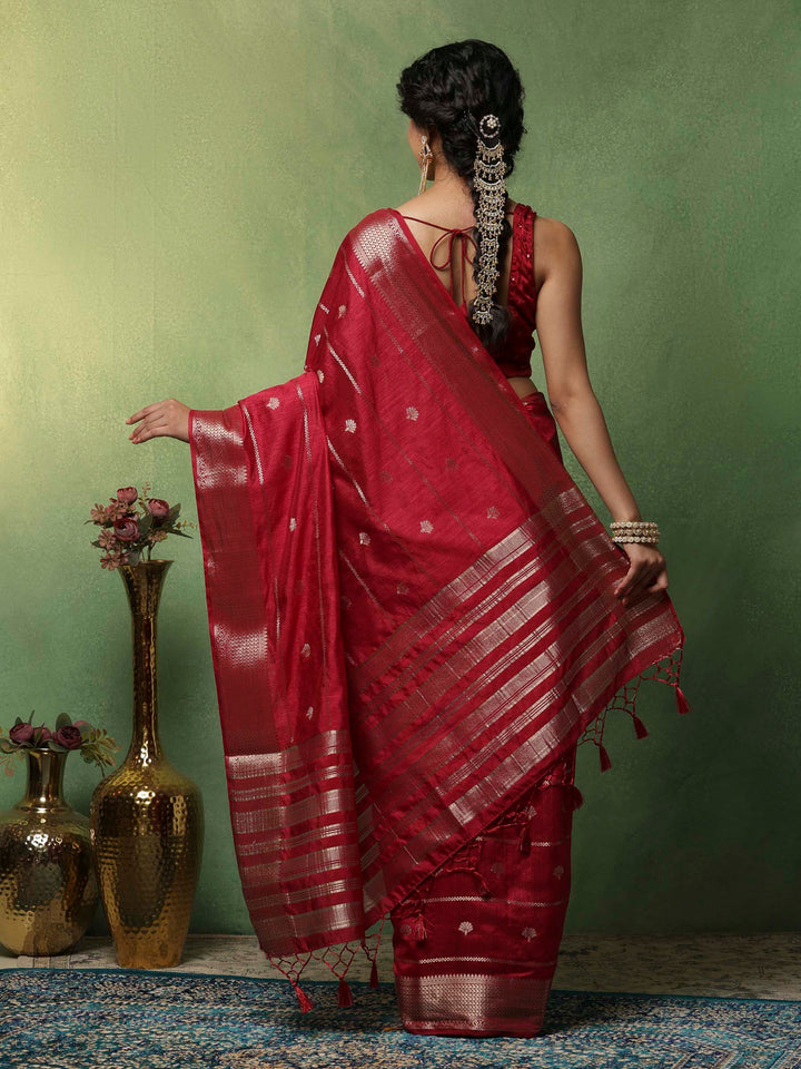 Hot Pink Woven Design Art Silk Saree