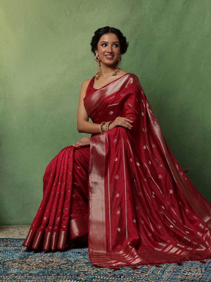 Hot Pink Woven Design Art Silk Saree