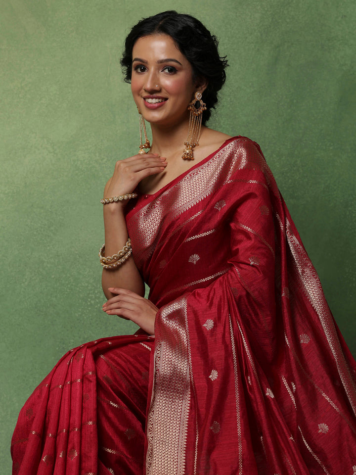 Hot Pink Woven Design Art Silk Saree