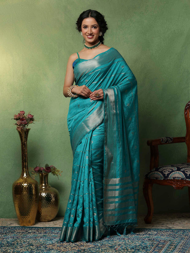 Lake Blue Woven Design Art Silk Saree