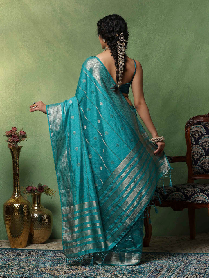 Lake Blue Woven Design Art Silk Saree