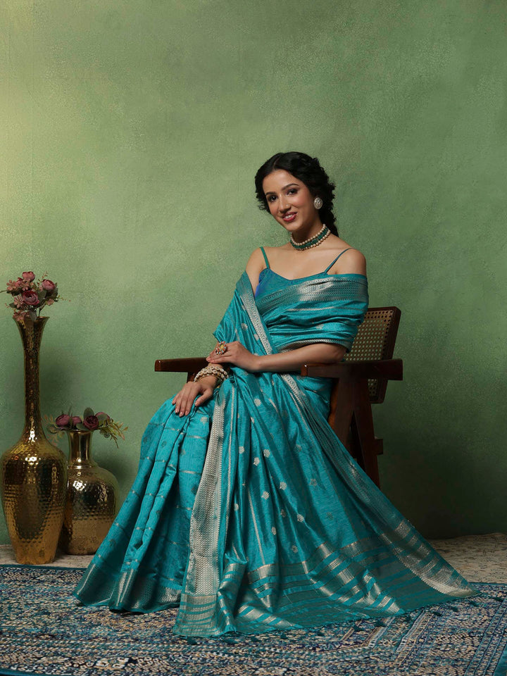 Lake Blue Woven Design Art Silk Saree