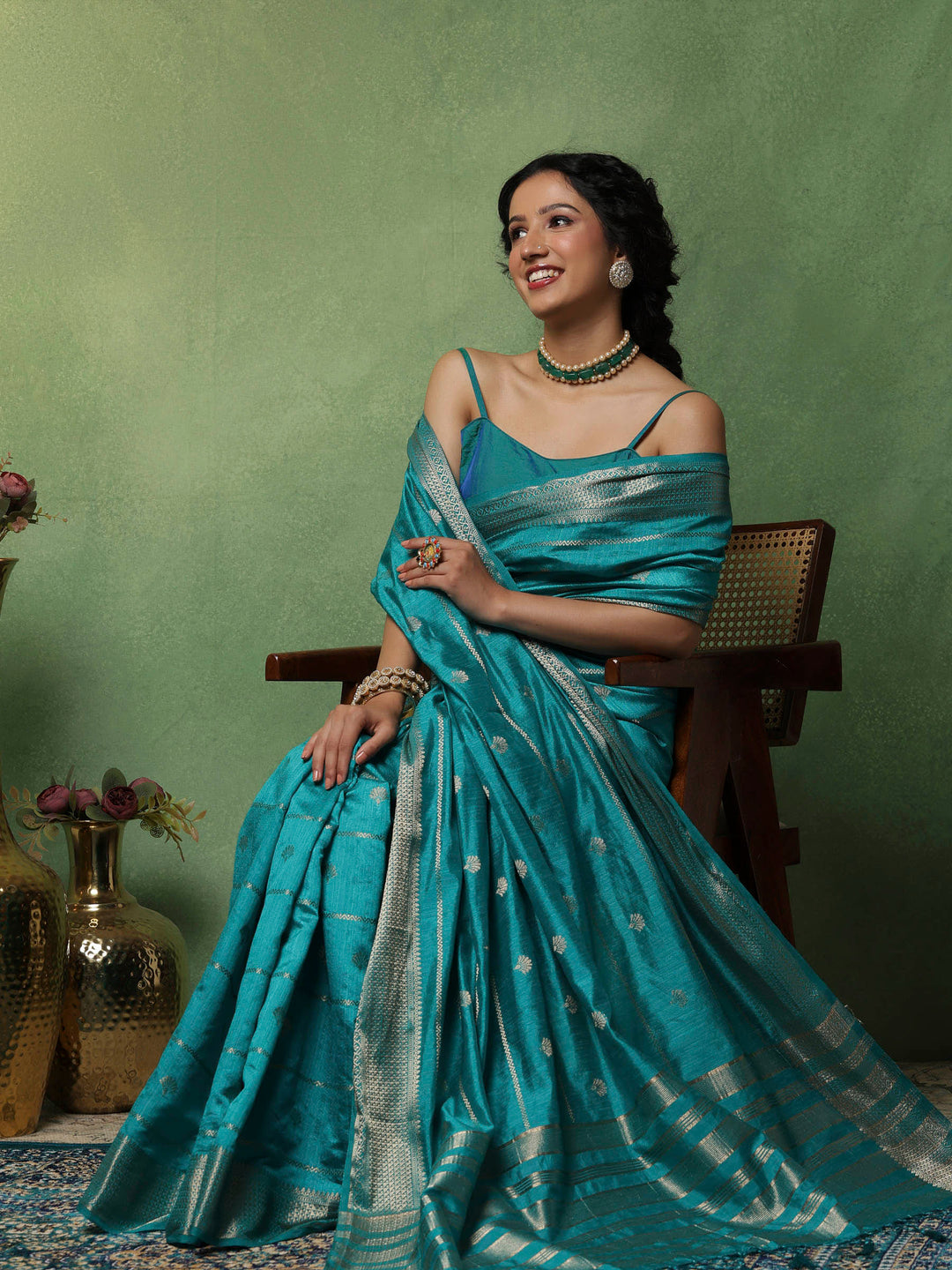 Lake Blue Woven Design Art Silk Saree