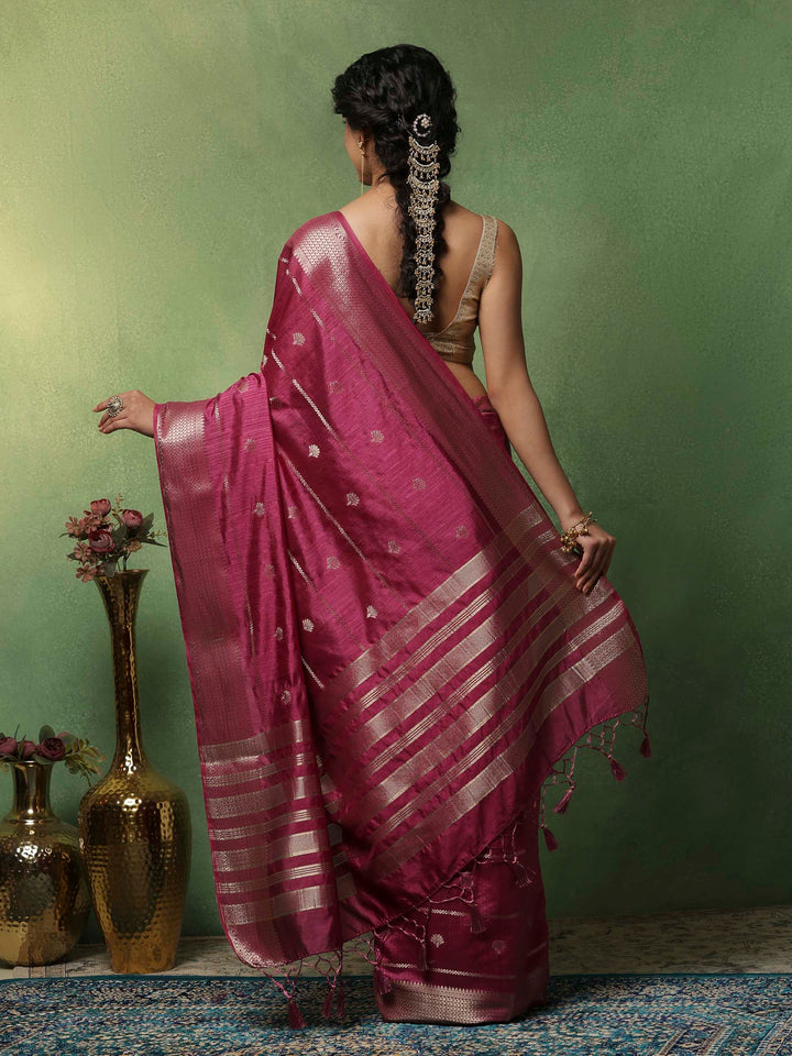 Magenta Woven Design Art Silk Saree