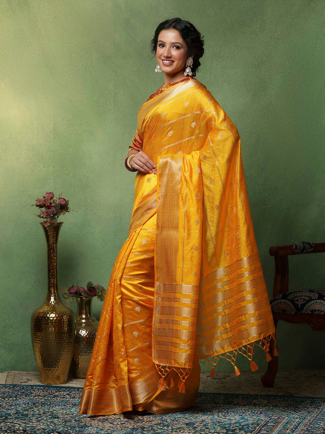 Mustard Woven Design Art Silk Saree