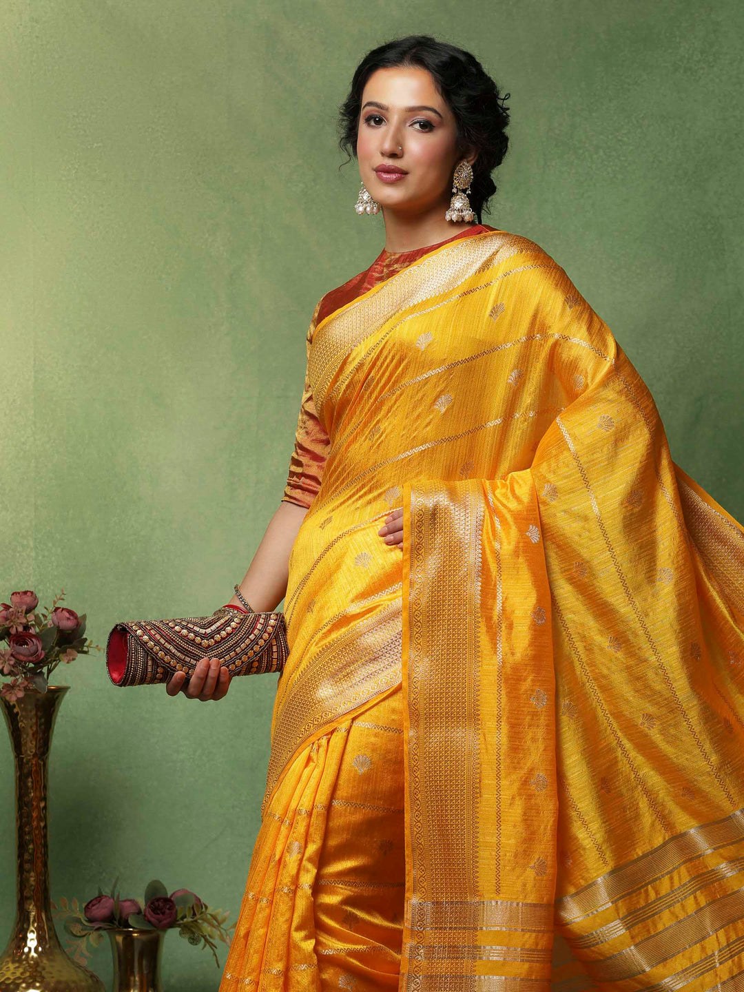 Mustard Woven Design Art Silk Saree