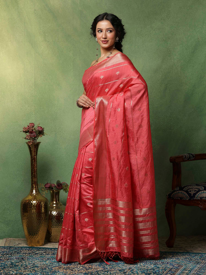 Pink Woven Design Art Silk Saree