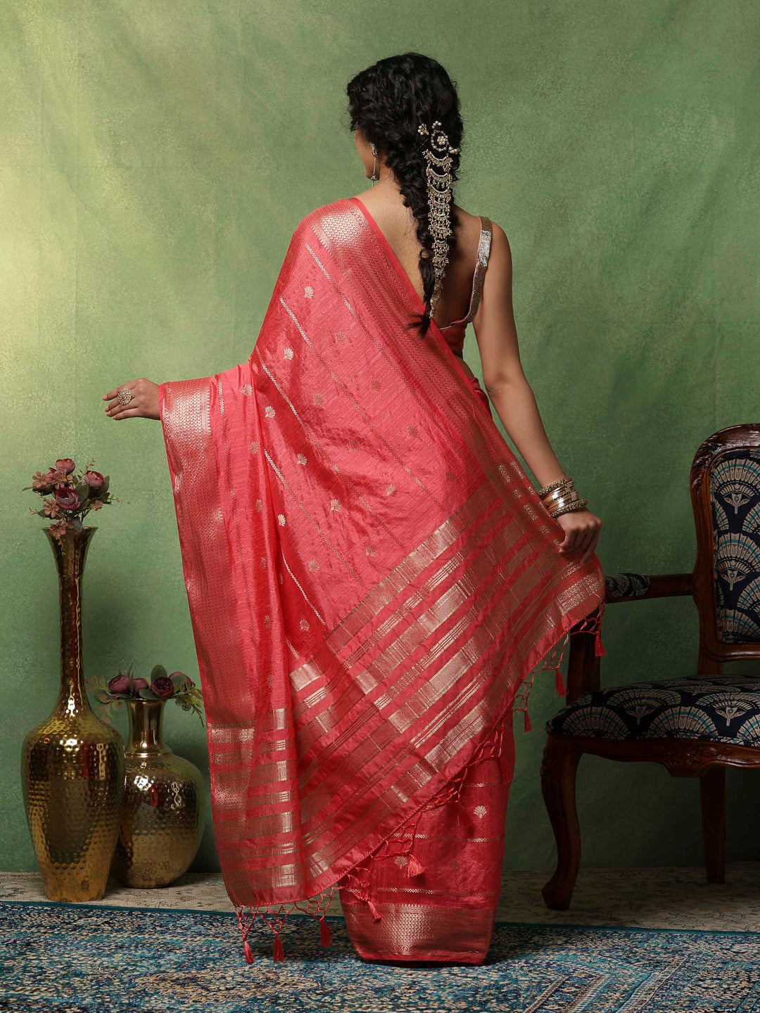 Pink Woven Design Art Silk Saree