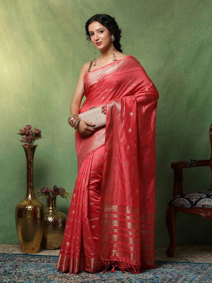 Pink Woven Design Art Silk Saree