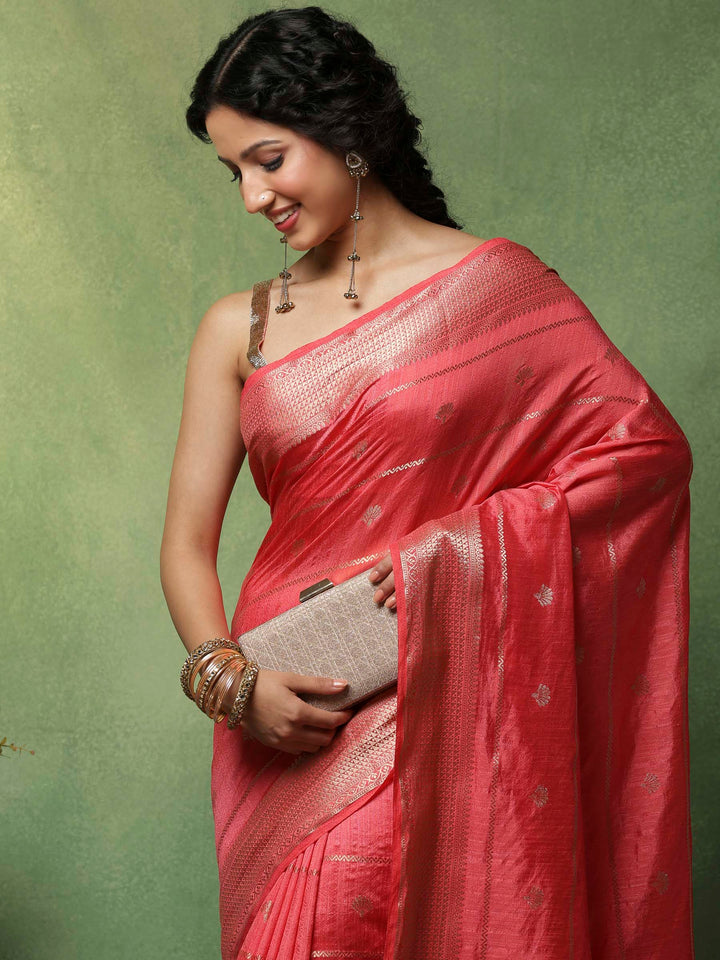 Pink Woven Design Art Silk Saree