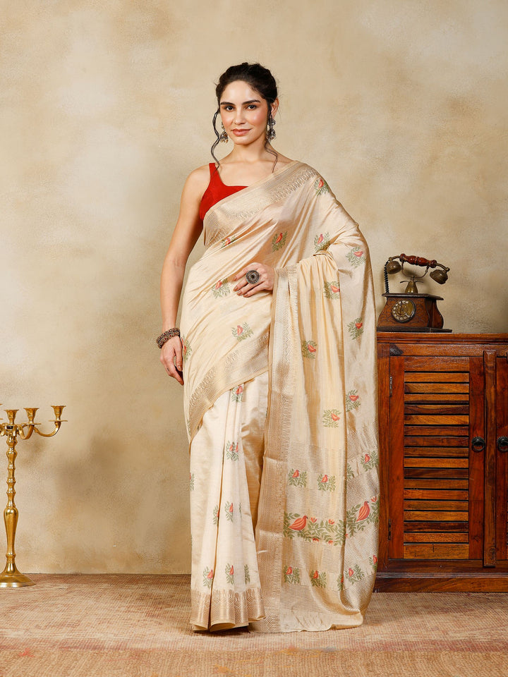 Beige Woven Design Art Silk Saree