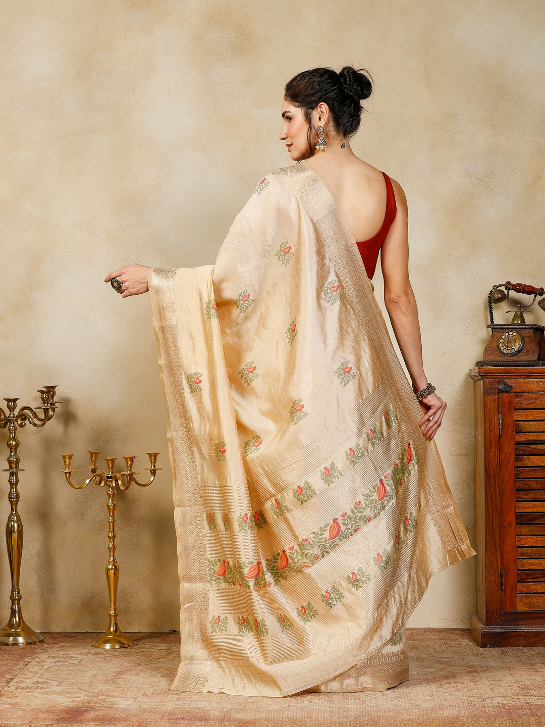 Beige Woven Design Art Silk Saree