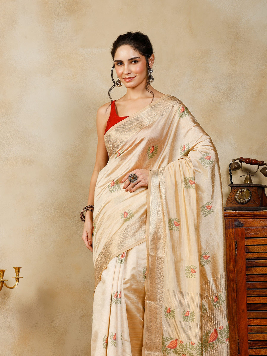 Beige Woven Design Art Silk Saree