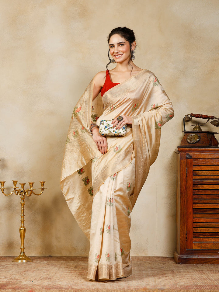 Beige Woven Design Art Silk Saree