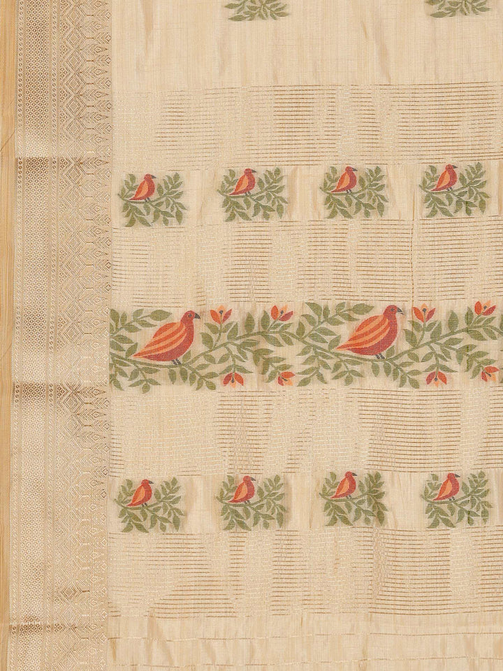 Beige Woven Design Art Silk Saree