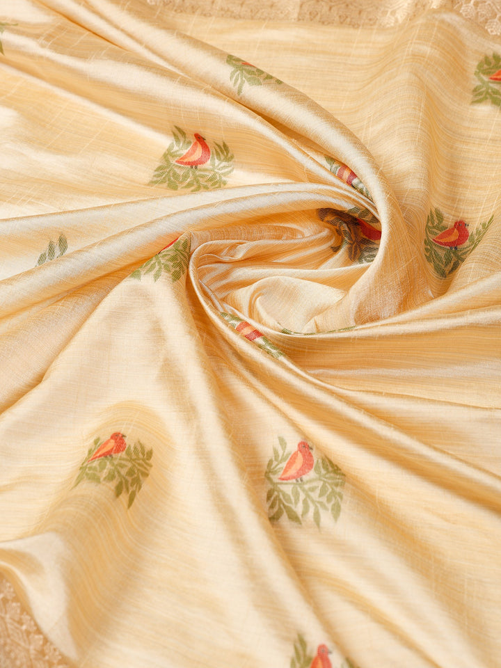 Beige Woven Design Art Silk Saree