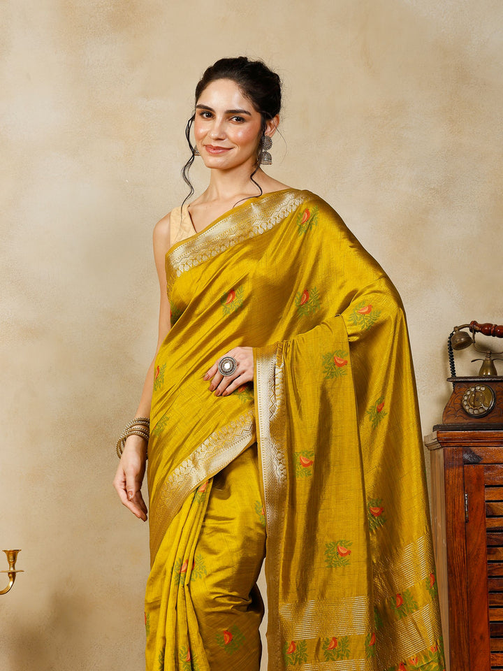 Mehndi Woven Design Art Silk Saree