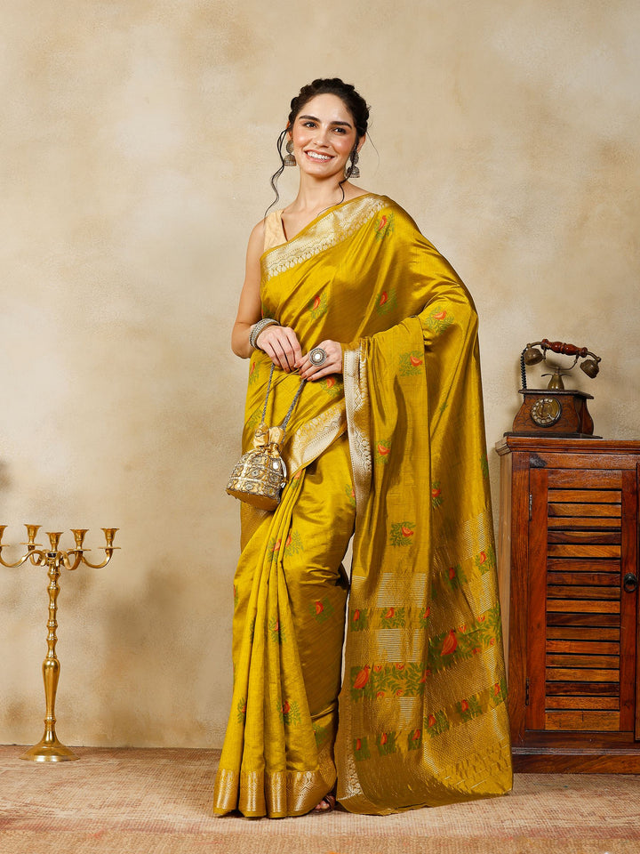 Mehndi Woven Design Art Silk Saree