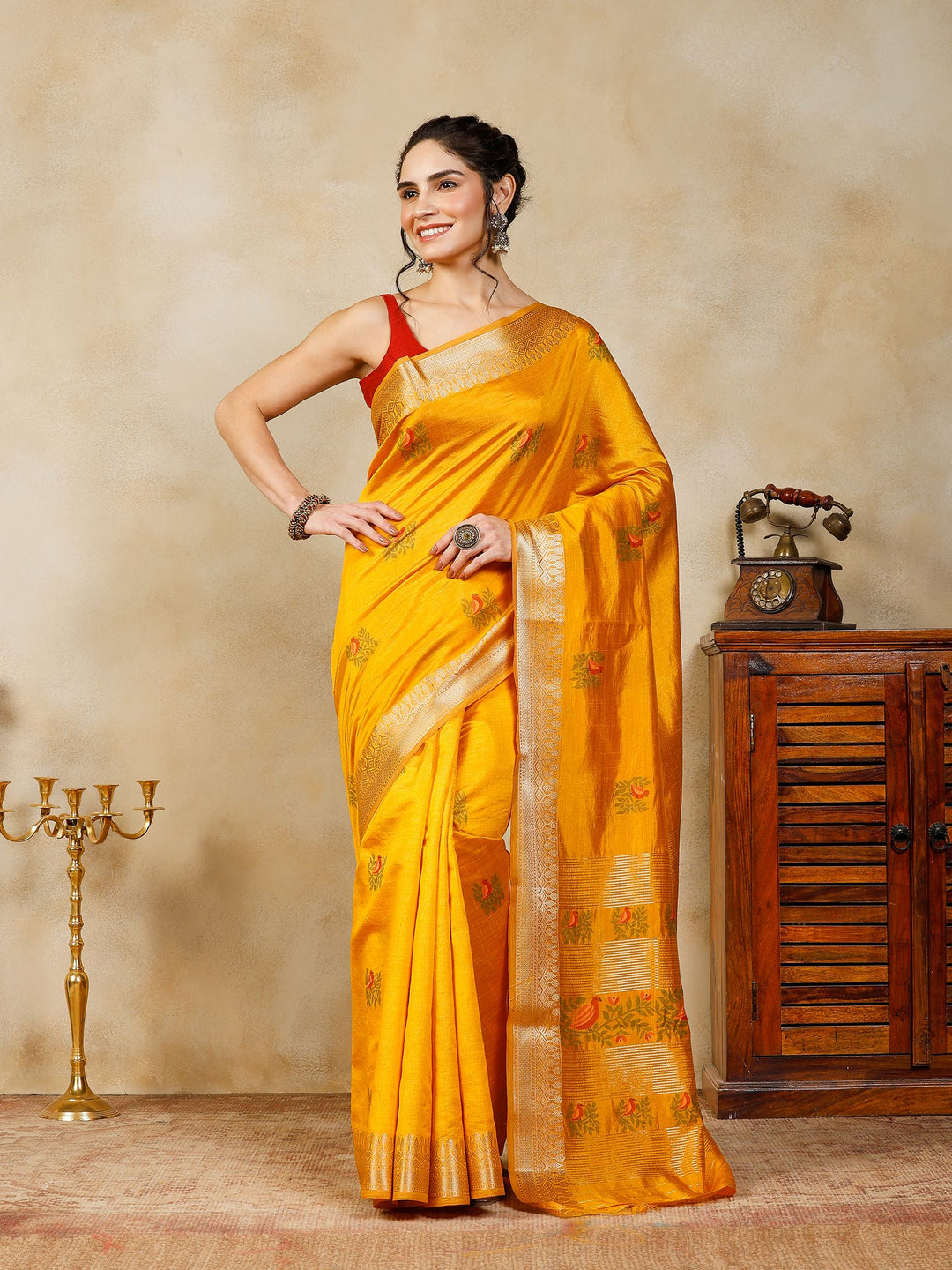 Mustard Woven Design Art Silk Saree