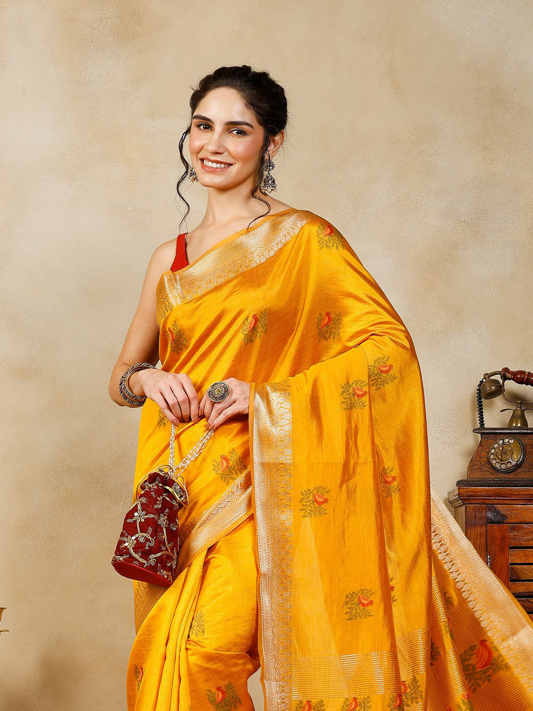 Mustard Woven Design Art Silk Saree