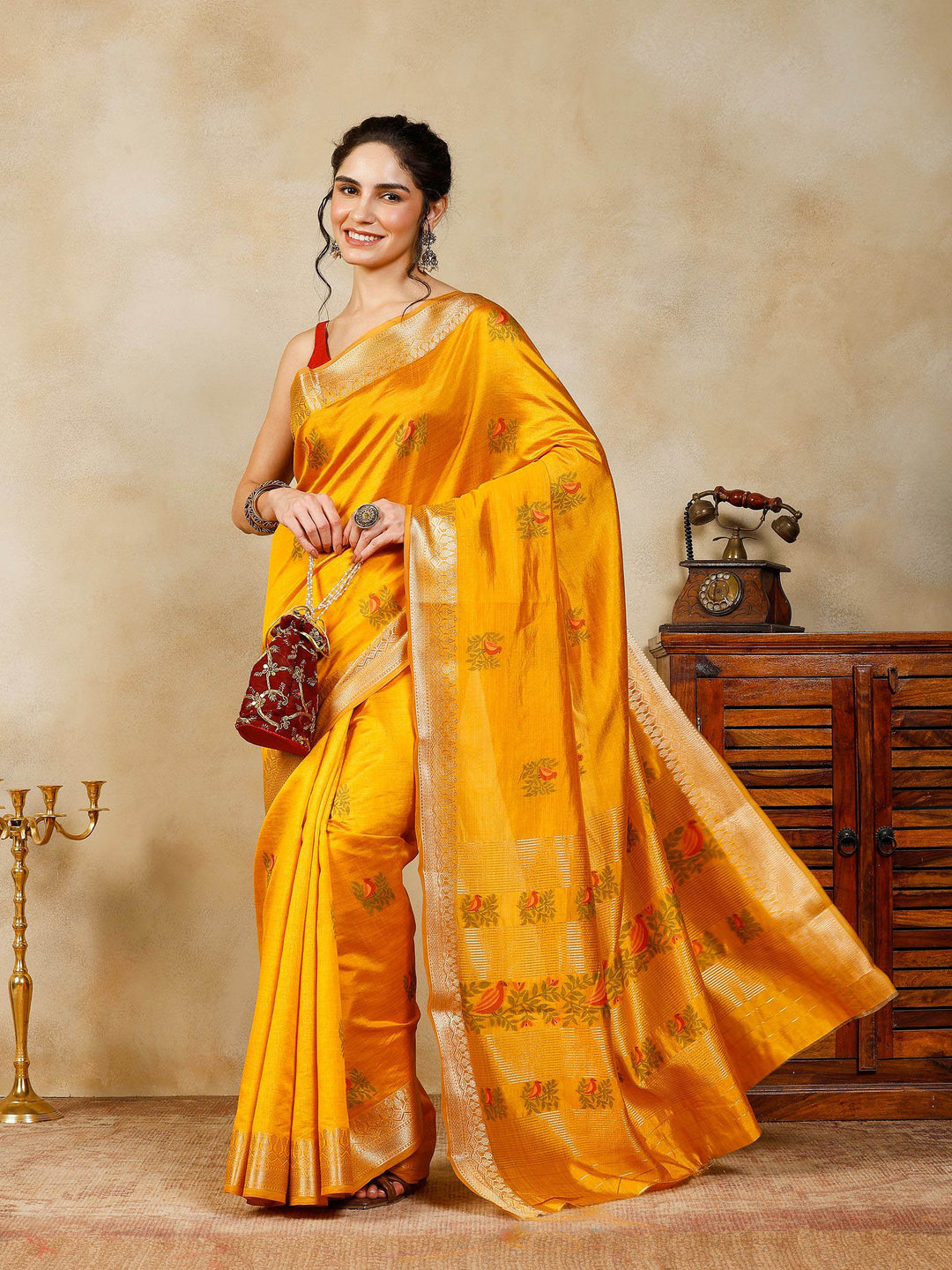 Mustard Woven Design Art Silk Saree