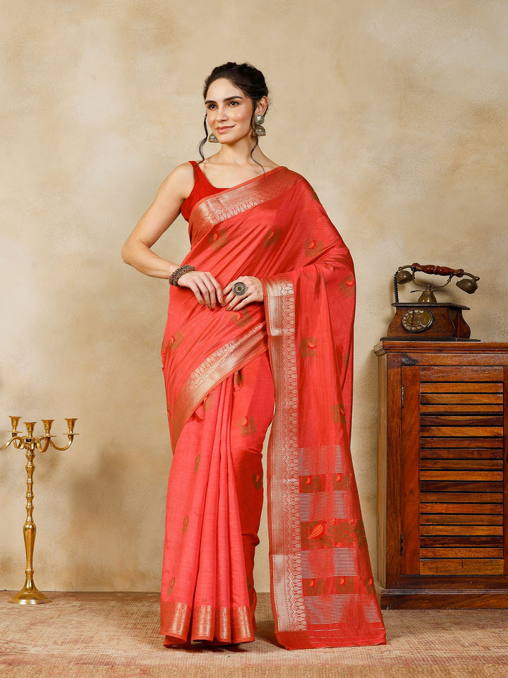 Pink Woven Design Art Silk Saree