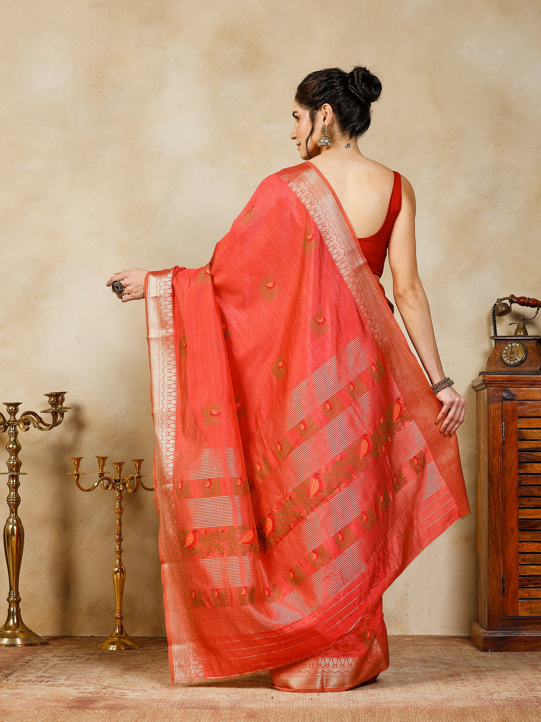 Pink Woven Design Art Silk Saree
