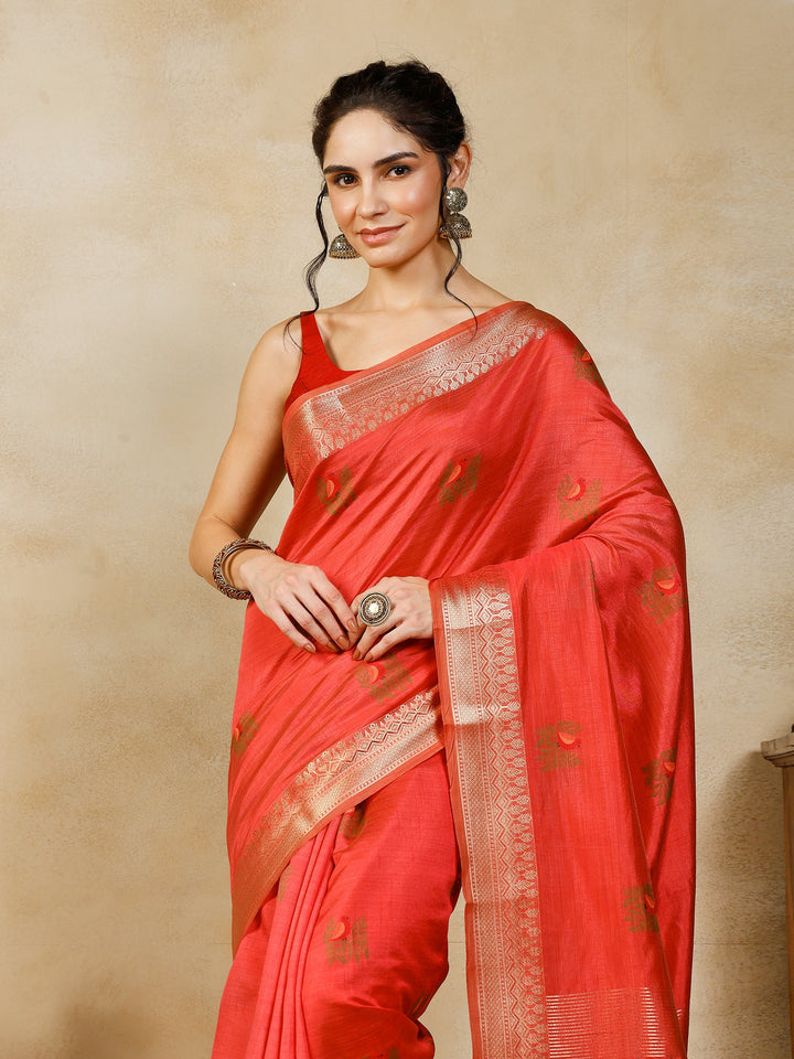 Pink Woven Design Art Silk Saree