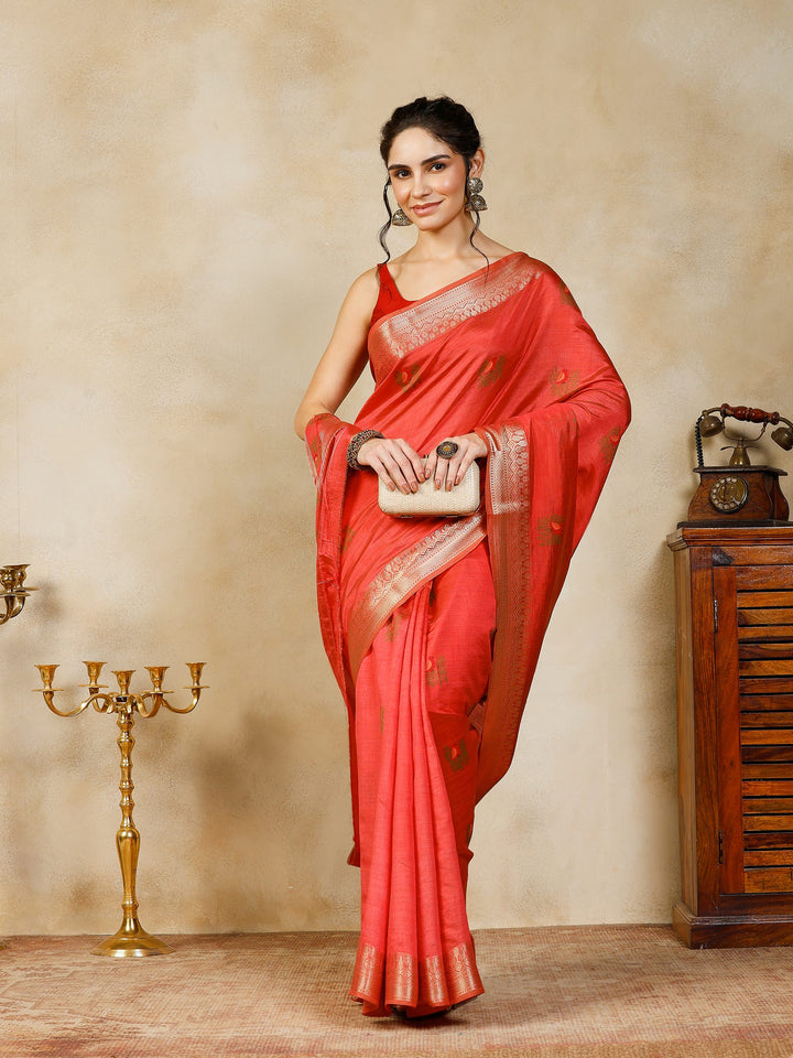 Pink Woven Design Art Silk Saree