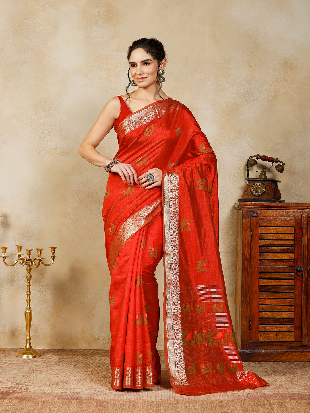 Rust Woven Design Art Silk Saree