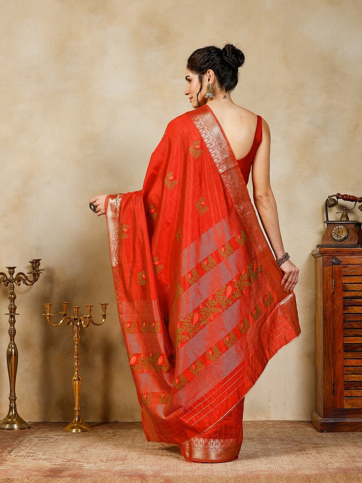 Rust Woven Design Art Silk Saree
