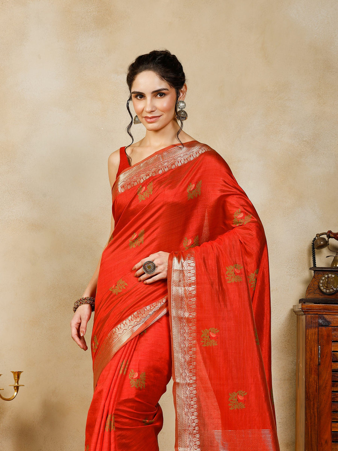Rust Woven Design Art Silk Saree
