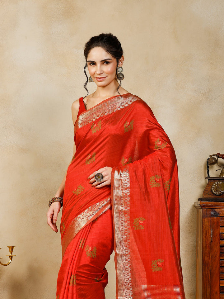 Rust Woven Design Art Silk Saree