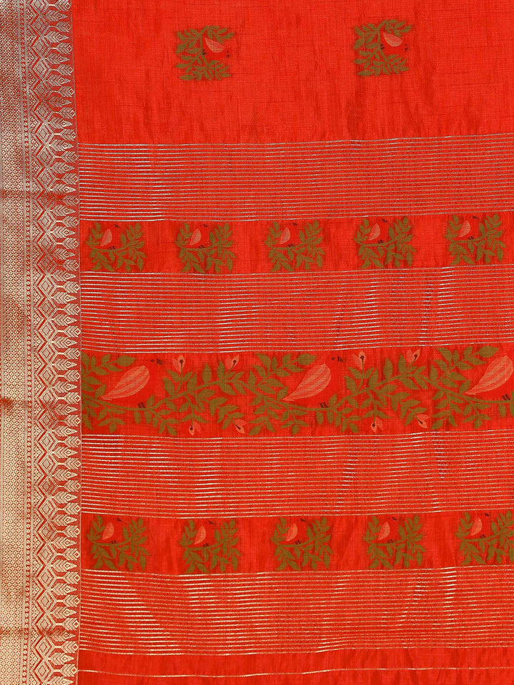 Rust Woven Design Art Silk Saree