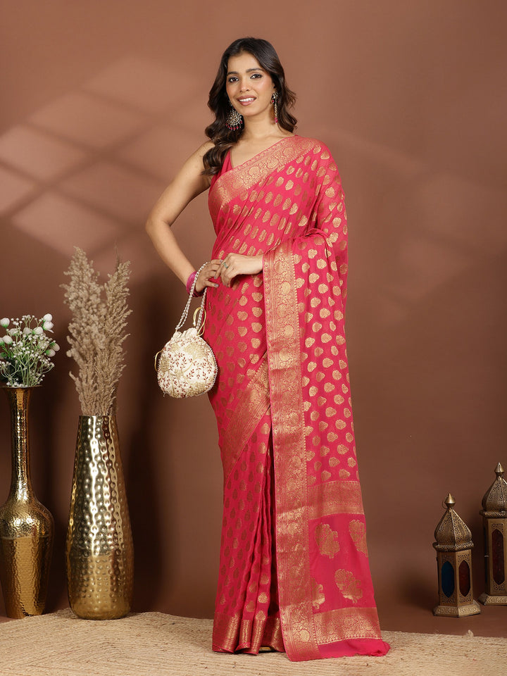 Rani Embroidered Georgette Saree